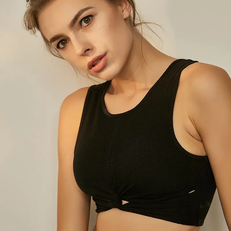 Knotty Sleeveless Ribbed Twist Front Cut Out Crop Top
