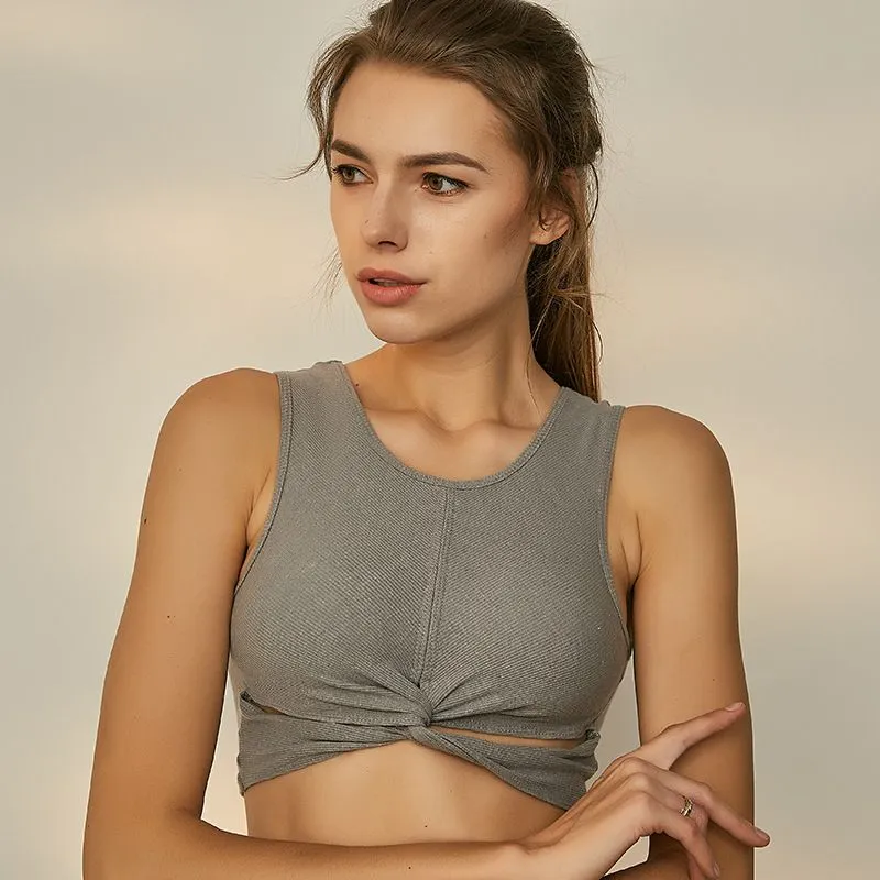 Knotty Sleeveless Ribbed Twist Front Cut Out Crop Top