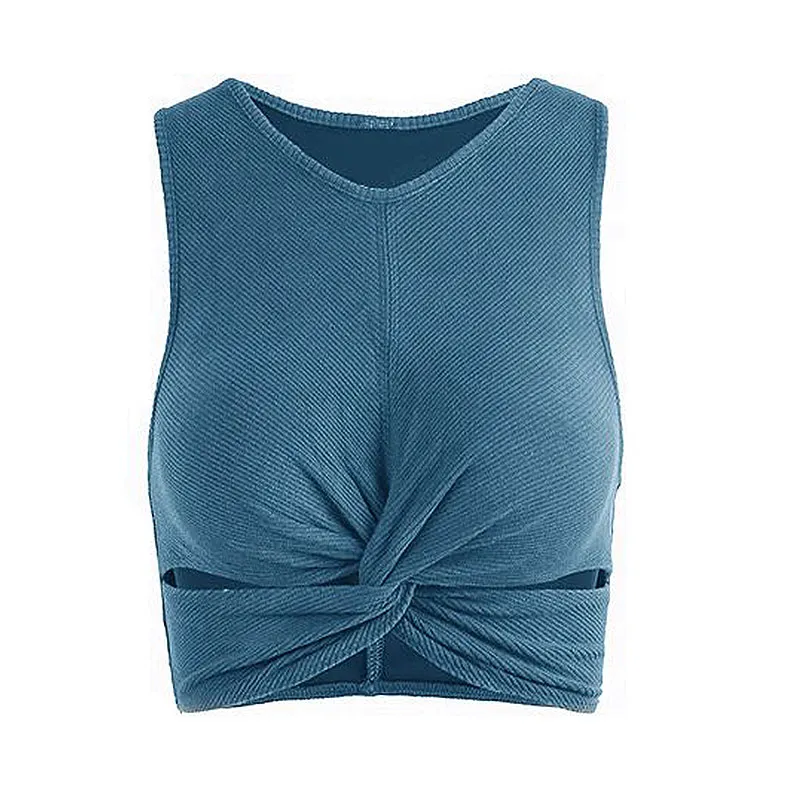 Knotty Sleeveless Ribbed Twist Front Cut Out Crop Top