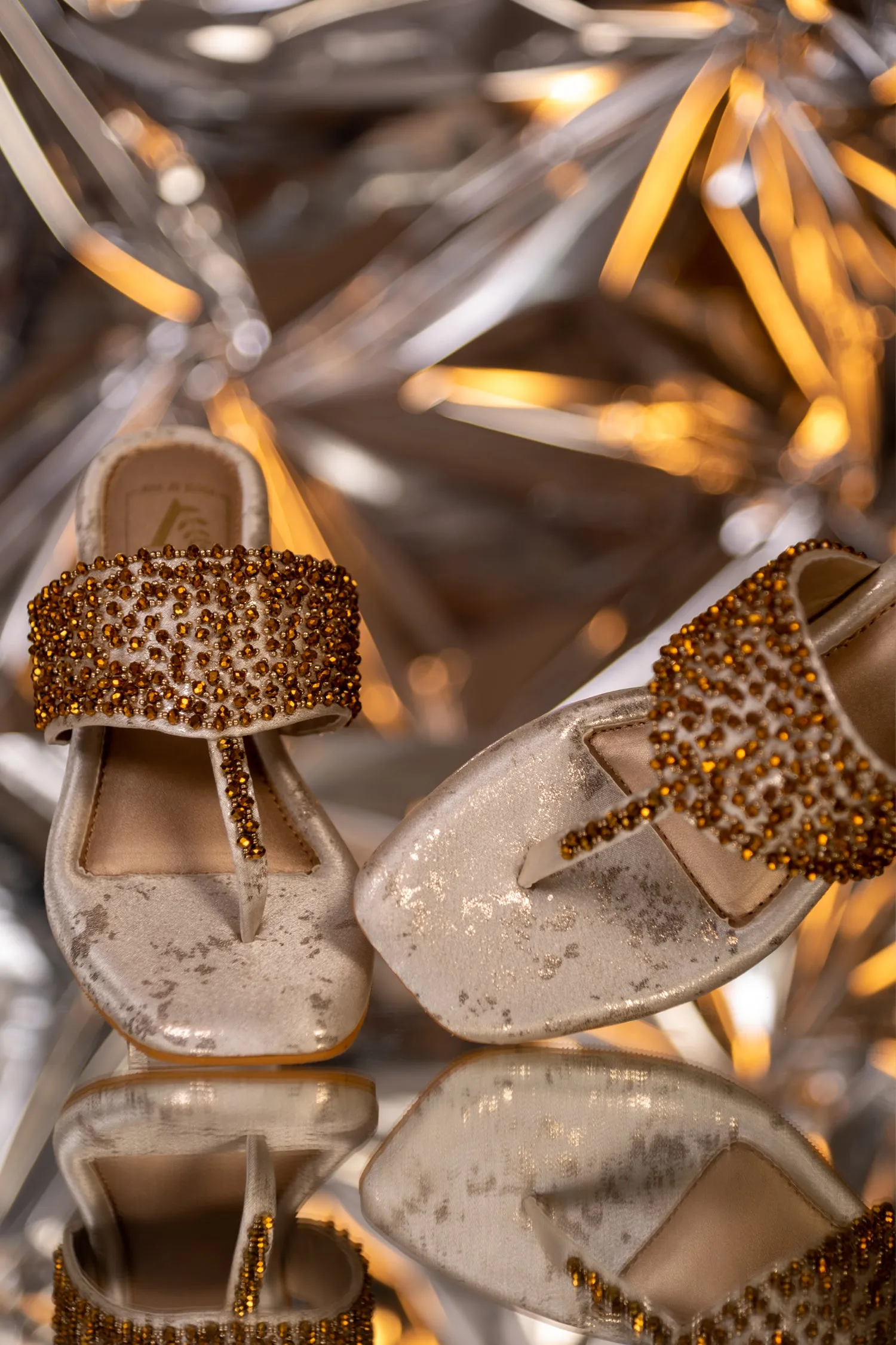 Kyra Gold T-strap Flats