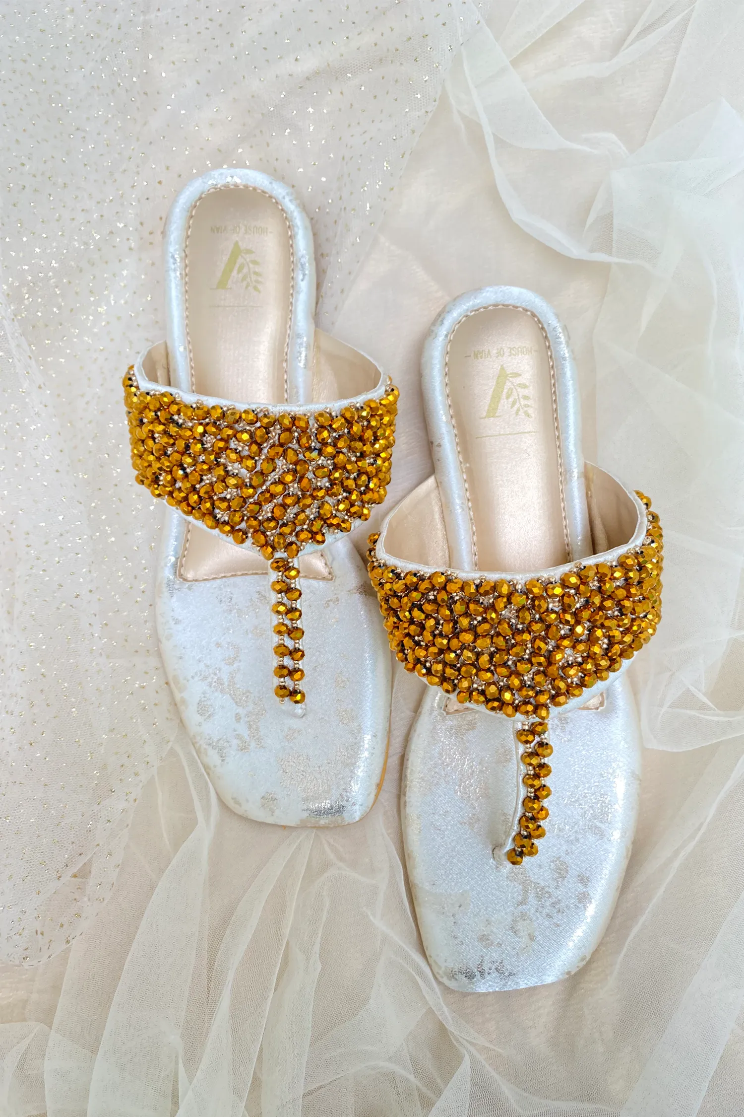 Kyra Gold T-strap Flats