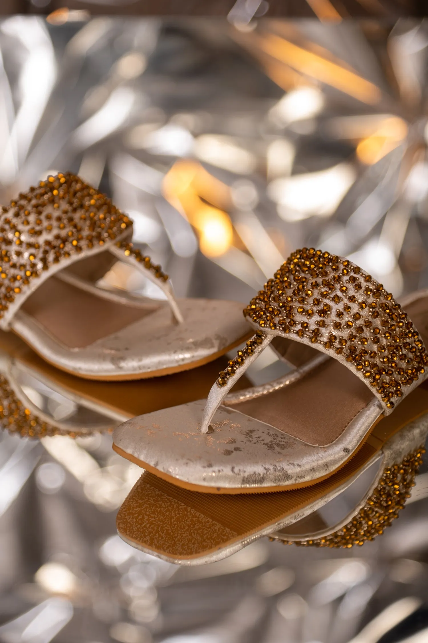 Kyra Gold T-strap Flats