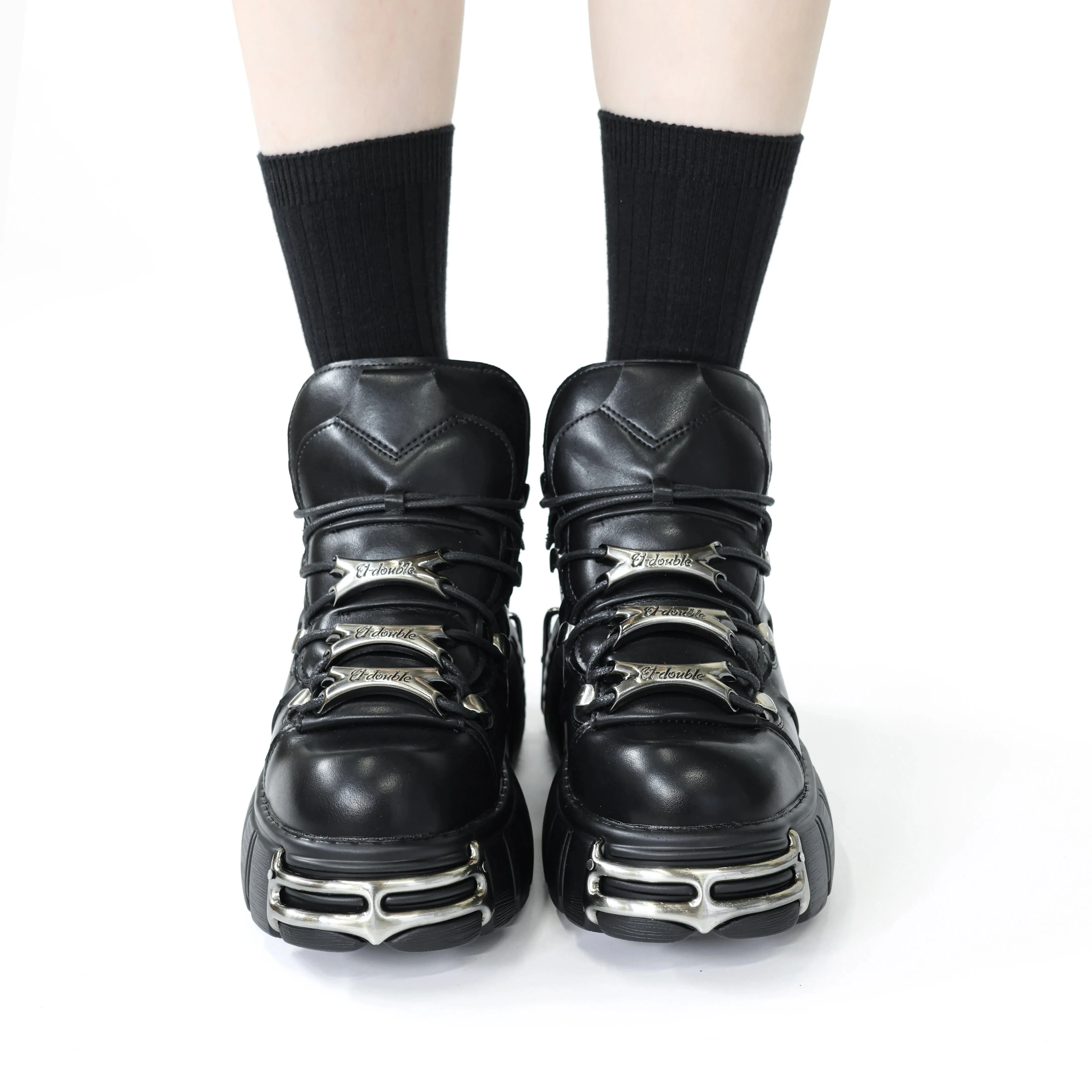 Lace-up Platform Boots for Women – 6CM Heel Height, Rock Metal Decor, Punk Style Sneakers, Brand Women’s Footwear