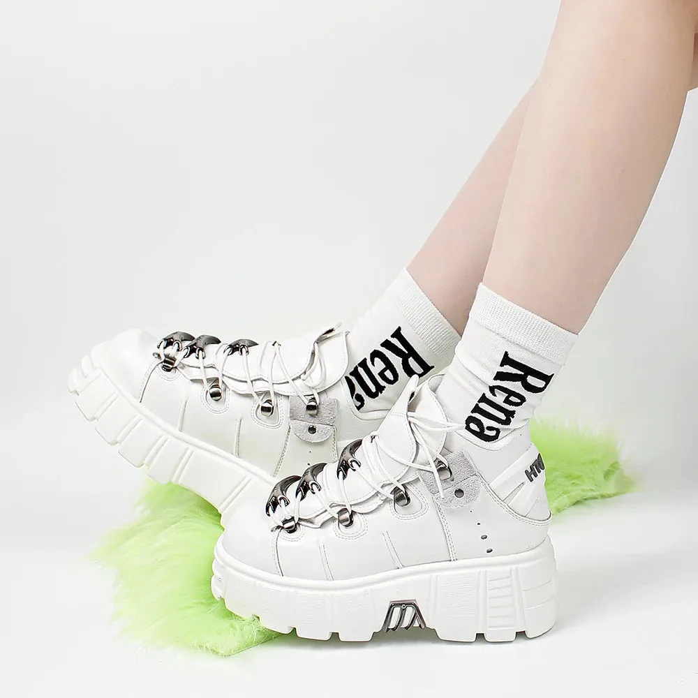 Lace-up Platform Boots for Women – 6CM Heel Height, Rock Metal Decor, Punk Style Sneakers, Brand Women’s Footwear