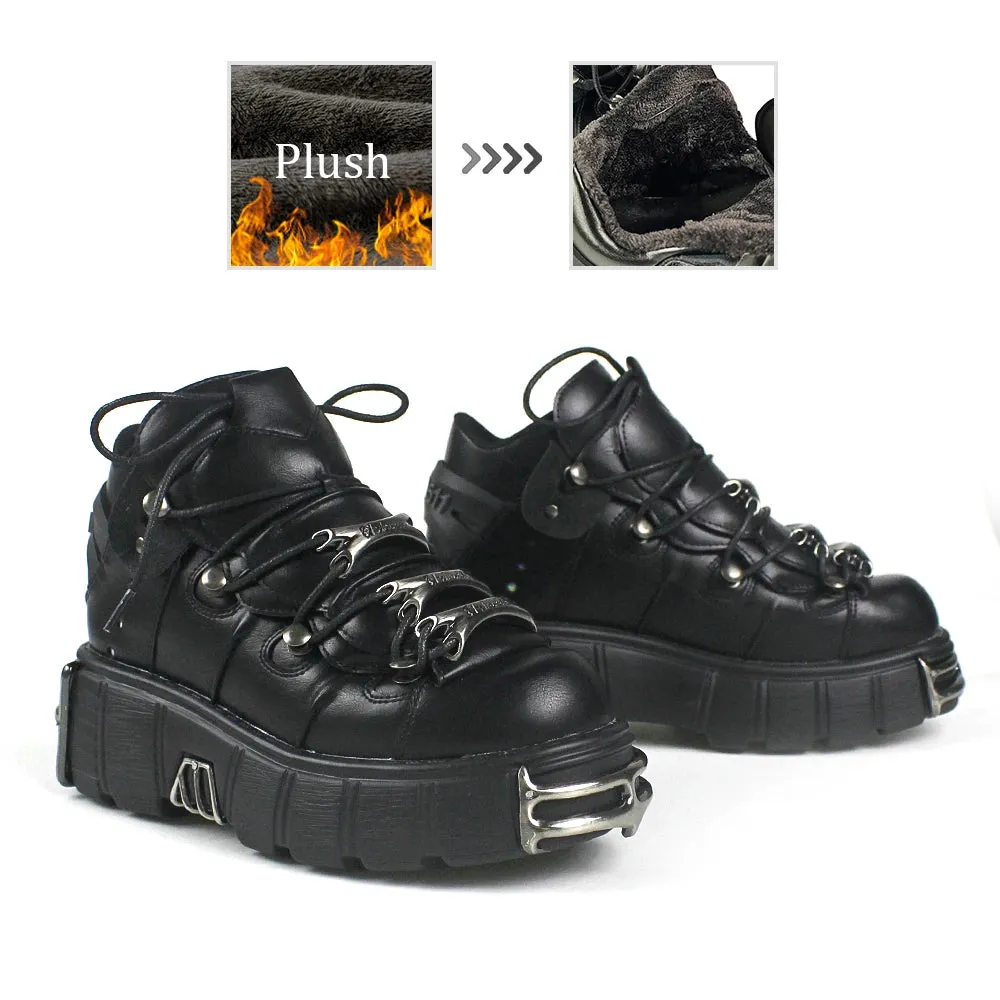 Lace-up Platform Boots for Women – 6CM Heel Height, Rock Metal Decor, Punk Style Sneakers, Brand Women’s Footwear