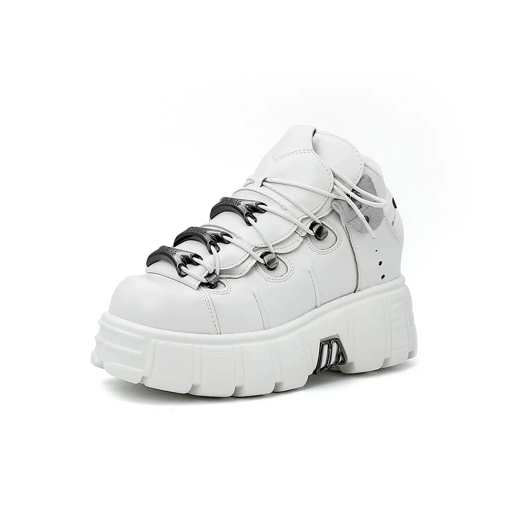 Lace-up Platform Boots for Women – 6CM Heel Height, Rock Metal Decor, Punk Style Sneakers, Brand Women’s Footwear