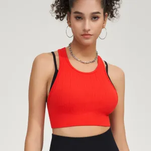 LevelUp Ribbed Layered Racerback Cutout Sports Bra
