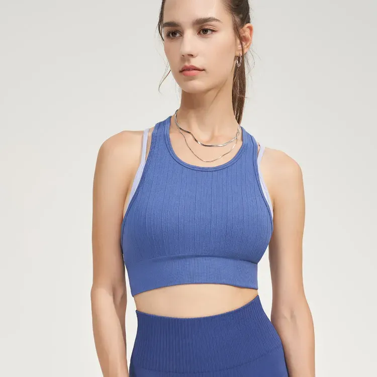 LevelUp Ribbed Layered Racerback Cutout Sports Bra