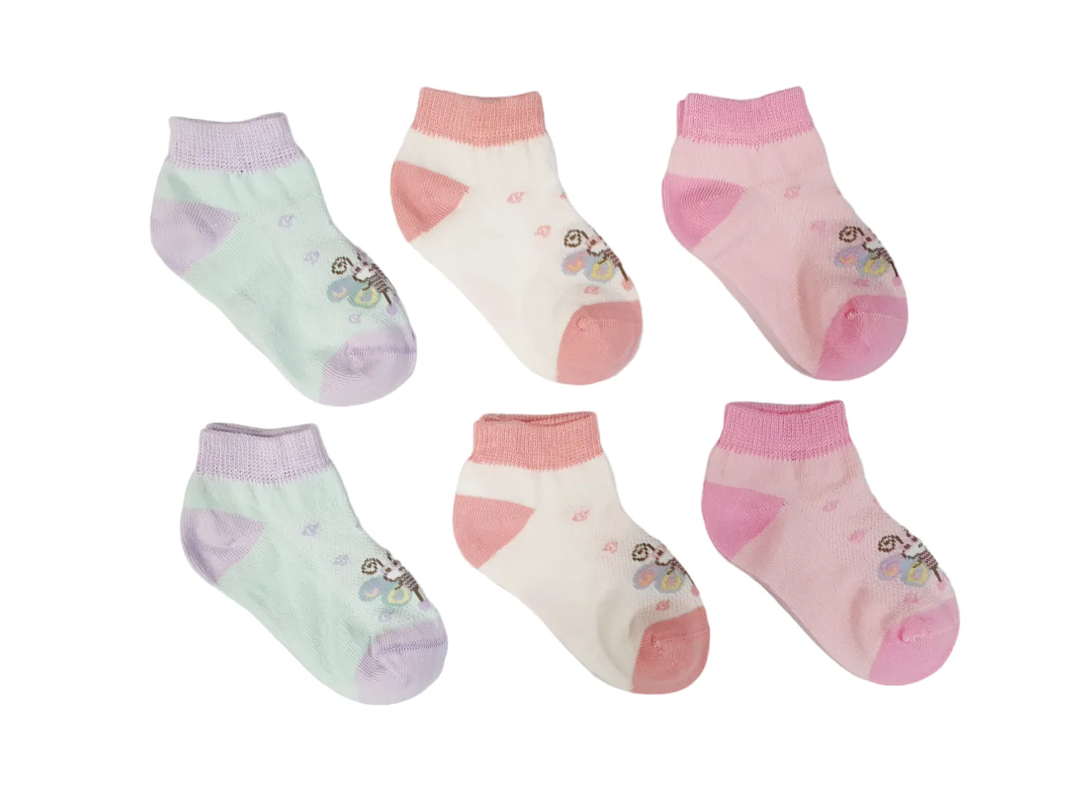 Little Team Cotton Rich Trainer Socks Butterfly Green 6Pk (0-6yrs)