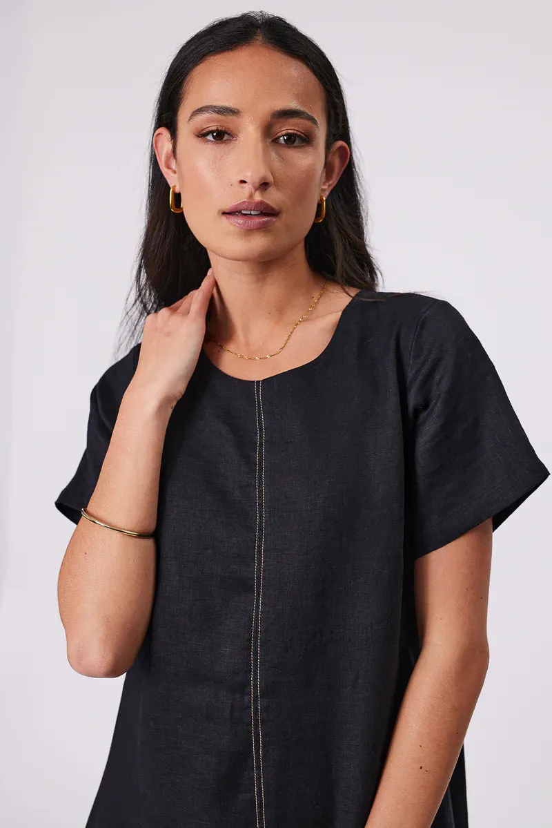MARLOW SICILY LINEN DRESS BLACK