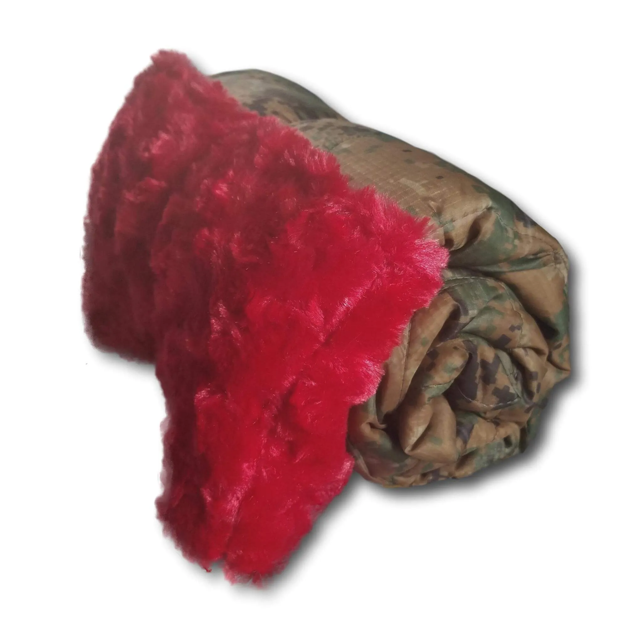 MARPAT Camo Pattern American Flag Eagle WeeWoobie Weighted Blanket with Red Faux Fur