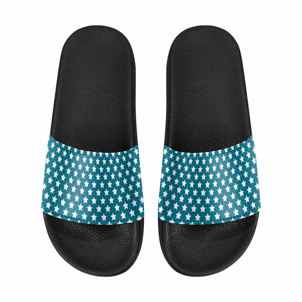 Mens Slide Sandals - Aqua Blue and White Stars