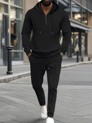 Men's Waffle-Knit Half Zipper Hoodie & Pants Set Plus Size