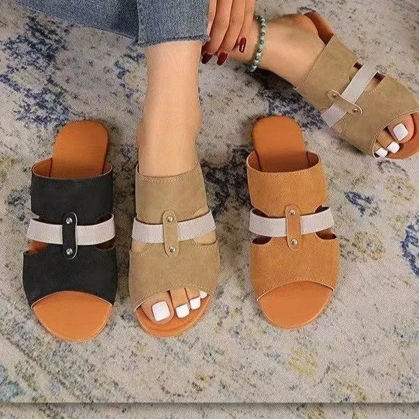 New Fish Mouth Sandals with Belt, Buckle Design Summer Beach Shoes for Women's Fashion, Casual Low Heel Flat Slides Slippers
