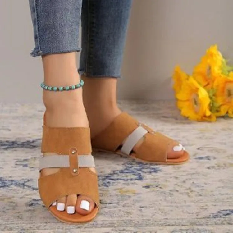 New Fish Mouth Sandals with Belt, Buckle Design Summer Beach Shoes for Women's Fashion, Casual Low Heel Flat Slides Slippers