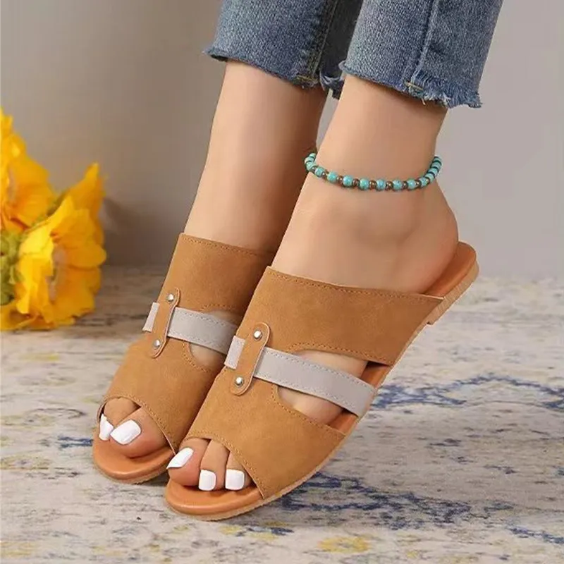 New Fish Mouth Sandals with Belt, Buckle Design Summer Beach Shoes for Women's Fashion, Casual Low Heel Flat Slides Slippers