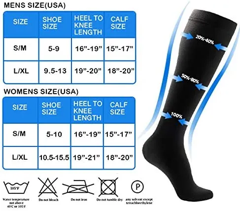 New NOVAYARD 4 Pairs Compression Socks for Women and Men Support Graduated 15-20 mmHg, Sz L/XL!