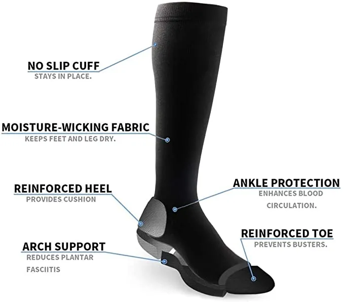 New NOVAYARD 4 Pairs Compression Socks for Women and Men Support Graduated 15-20 mmHg, Sz L/XL!