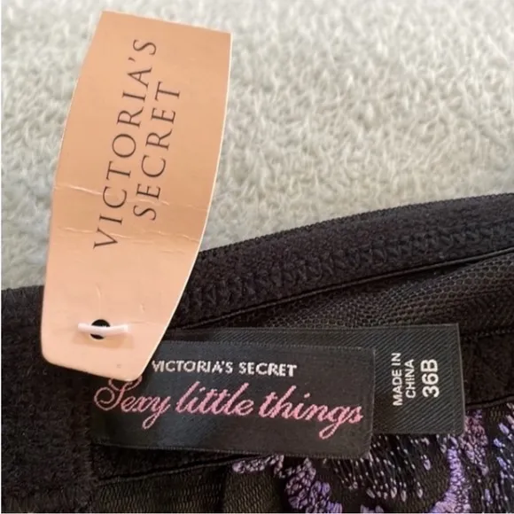 New Victoria’s Secret Babydoll Nighty Black Purple Flowers Sheer Sexy Lingerie