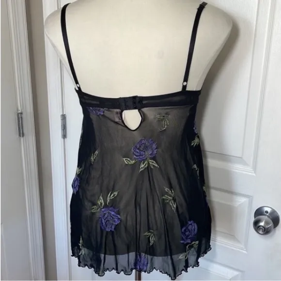 New Victoria’s Secret Babydoll Nighty Black Purple Flowers Sheer Sexy Lingerie