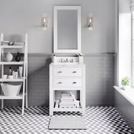 NEW Water Creation Madalyn 24-inch W Solid Wood Vanity in White with Marble Top in Carrara White, Faucet Not included! Retails $1,226