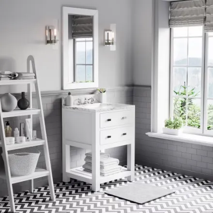 NEW Water Creation Madalyn 24-inch W Solid Wood Vanity in White with Marble Top in Carrara White, Faucet Not included! Retails $1,226
