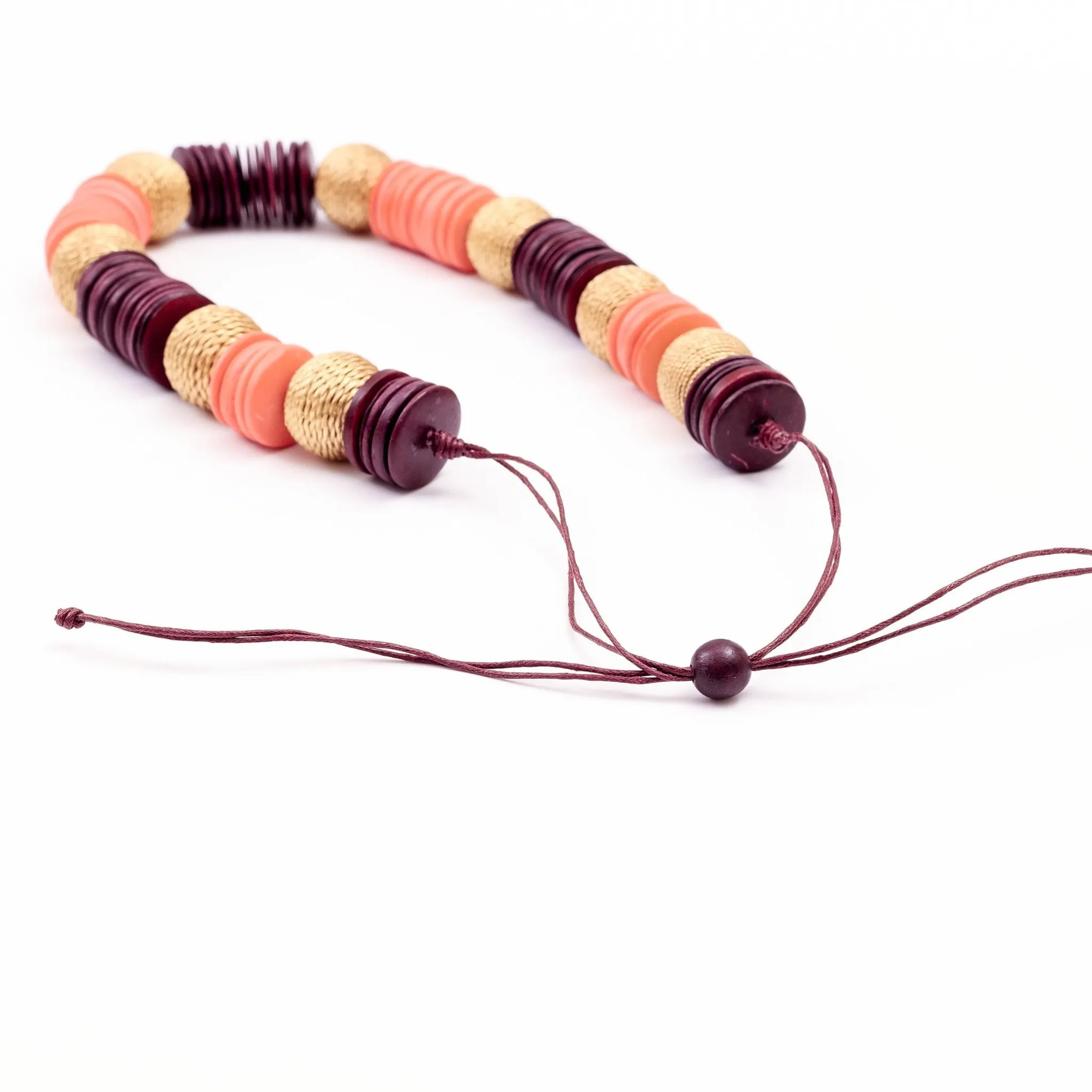 Paparazzi Wooden Necklace - Pastilla Coral and Burgundy