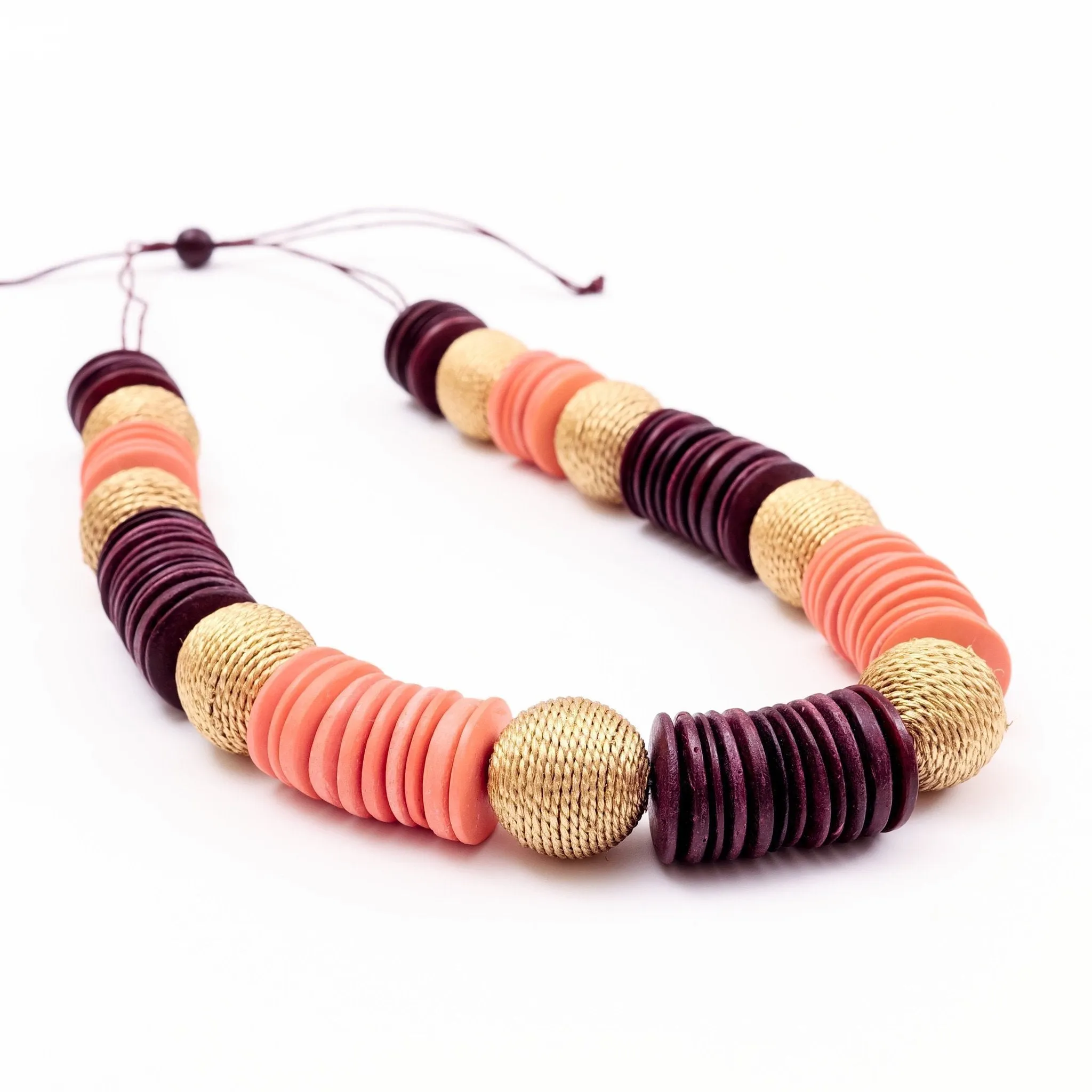 Paparazzi Wooden Necklace - Pastilla Coral and Burgundy
