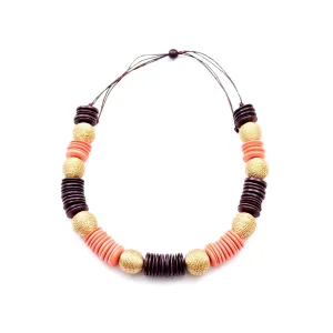 Paparazzi Wooden Necklace - Pastilla Coral and Burgundy