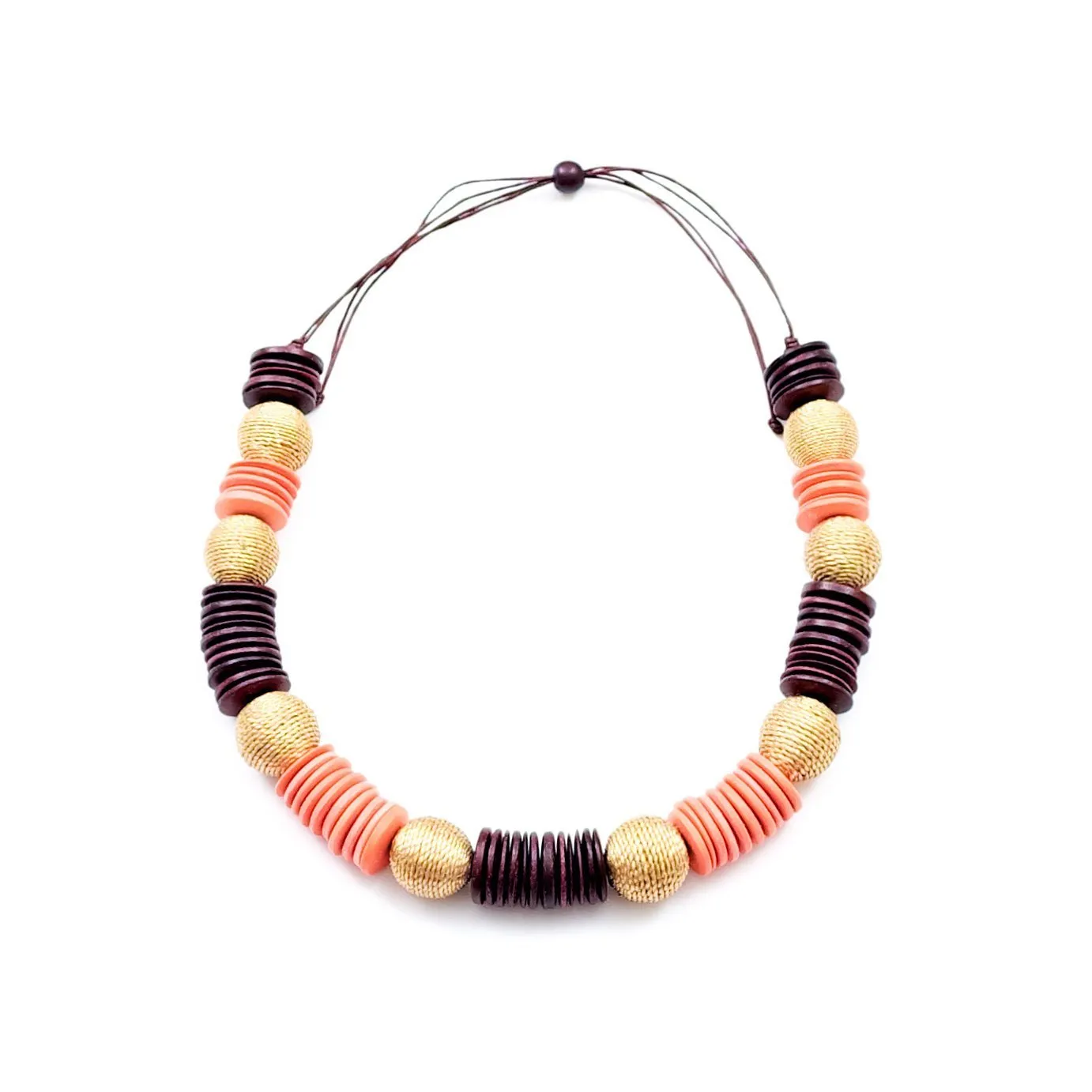 Paparazzi Wooden Necklace - Pastilla Coral and Burgundy