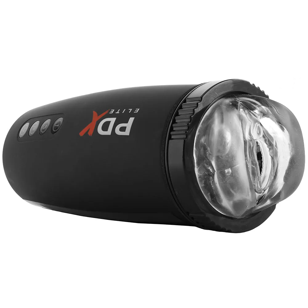 PDX Elite Motobator 2 Rechargeable Thrusting Vibrating Masturbator Clear/Black