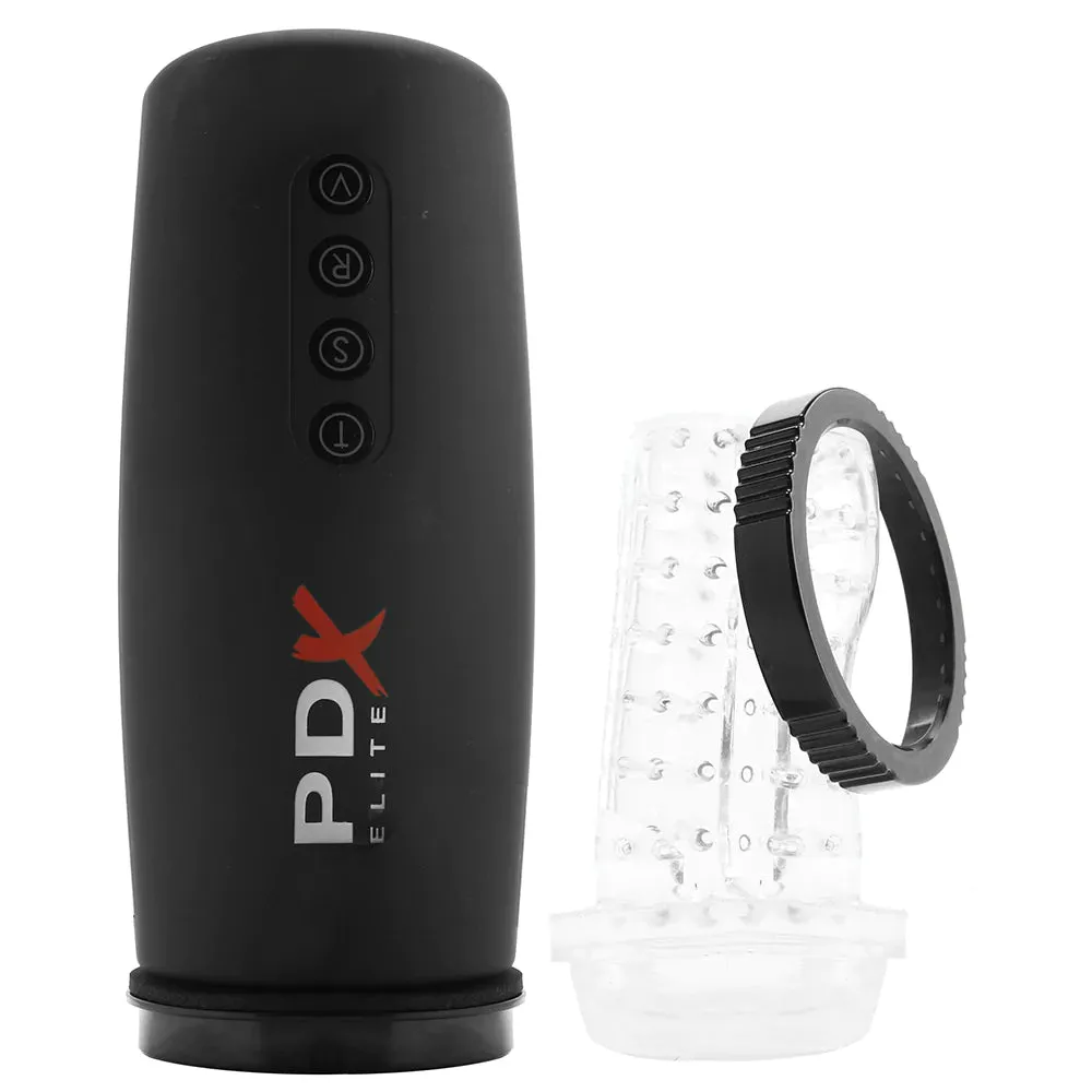 PDX Elite Motobator 2 Rechargeable Thrusting Vibrating Masturbator Clear/Black