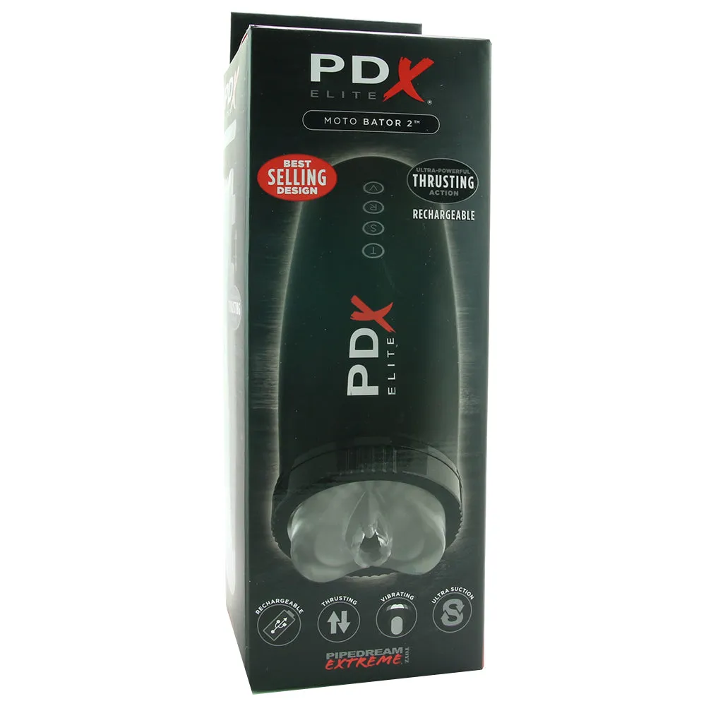 PDX Elite Motobator 2 Rechargeable Thrusting Vibrating Masturbator Clear/Black