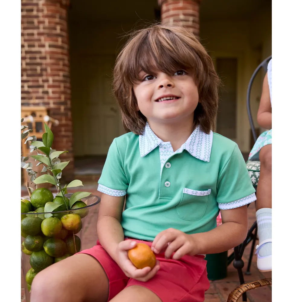 Pima Ward Polo -- Green w/ Green Ticking