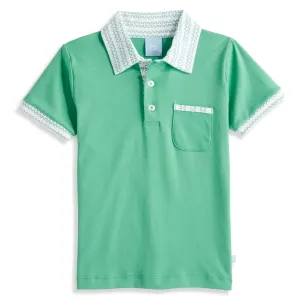 Pima Ward Polo -- Green w/ Green Ticking