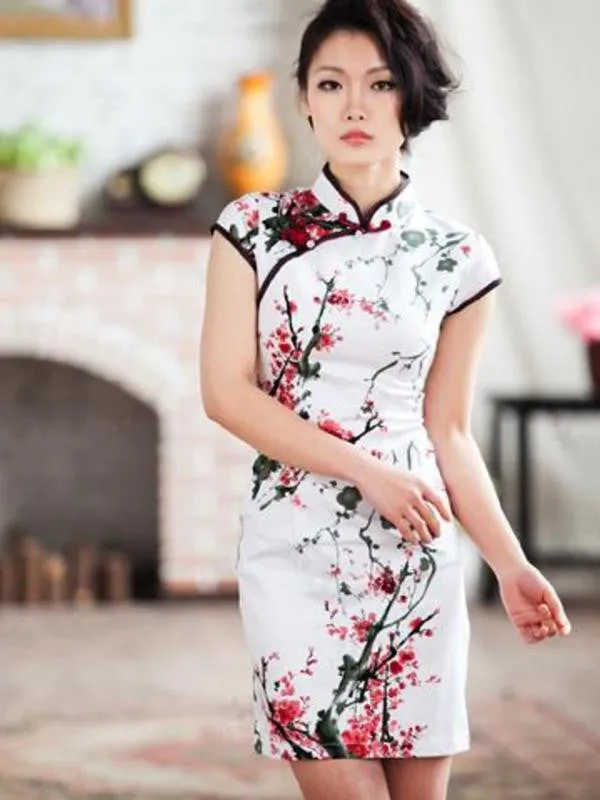 plum blossoms Mandarin dress