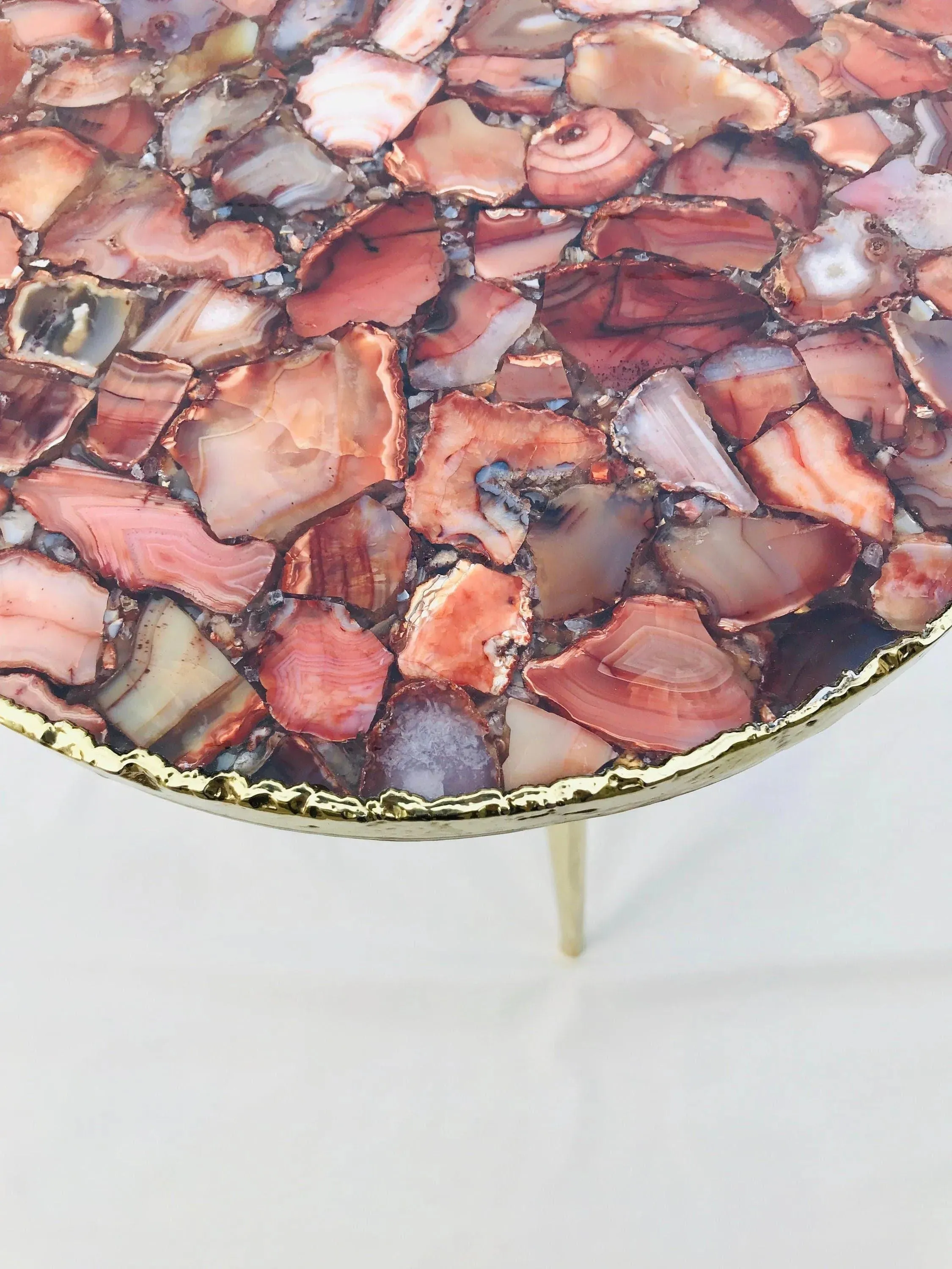 Red Agate Round Edge Side Coffee Table