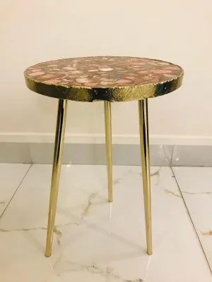 Red Agate Round Edge Side Coffee Table