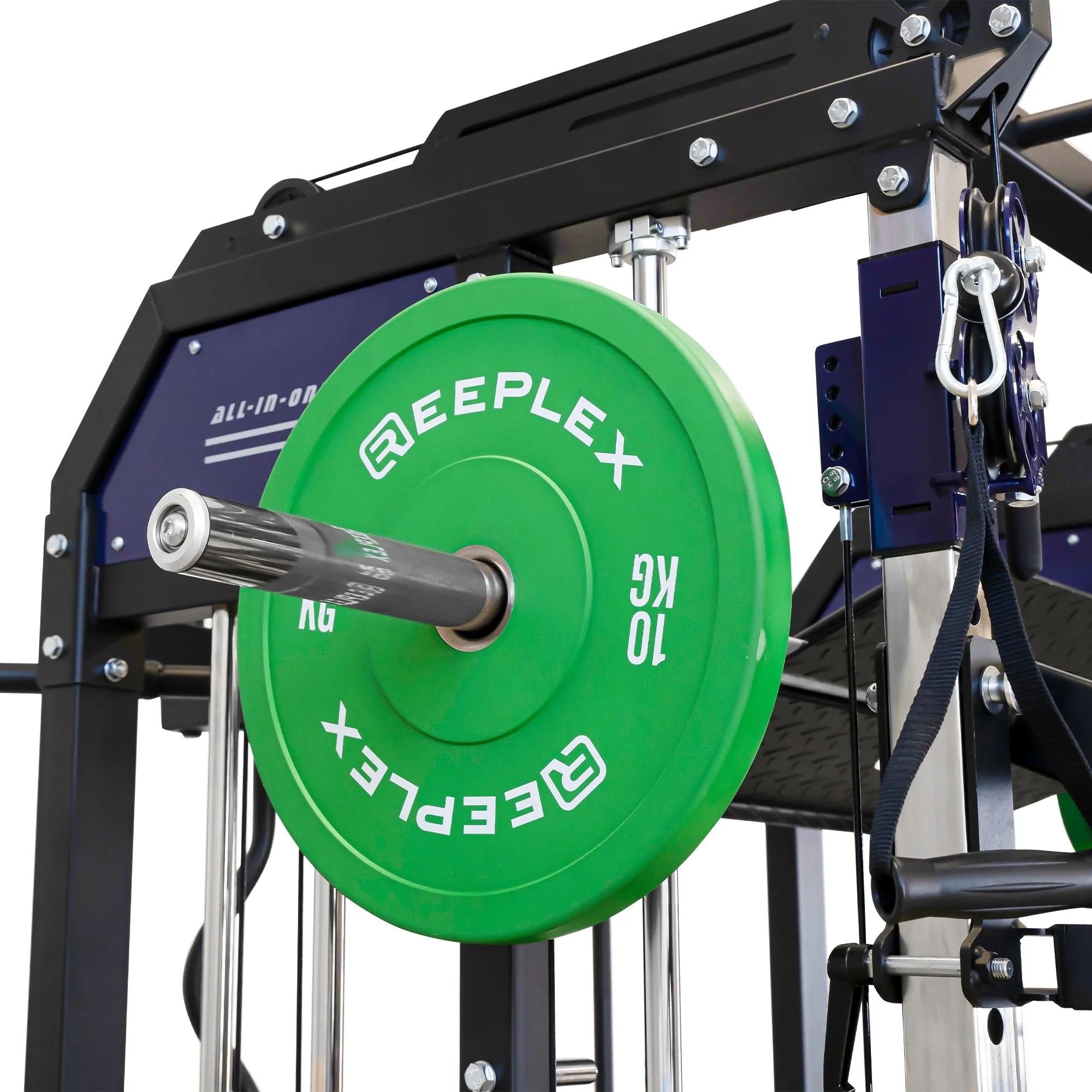 Reeplex CX3 Multi Gym   Adjustable Bench   100kg Coloured Bumper Plates   Barbell   Leg Press   Jammer Arms