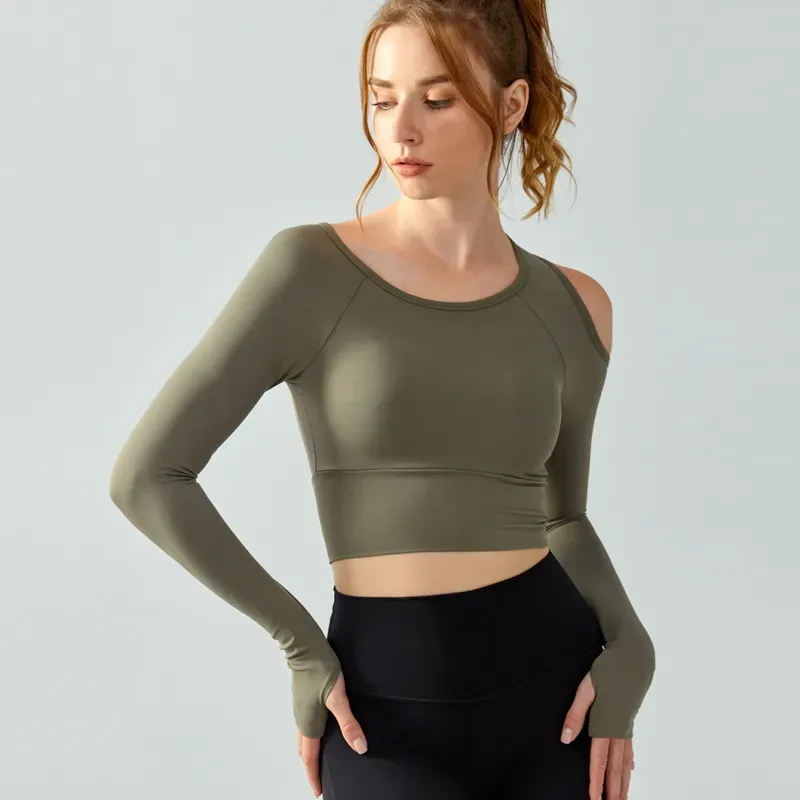 Reina Asymmetrical Long Sleeve Cutout Stretch Crop Top