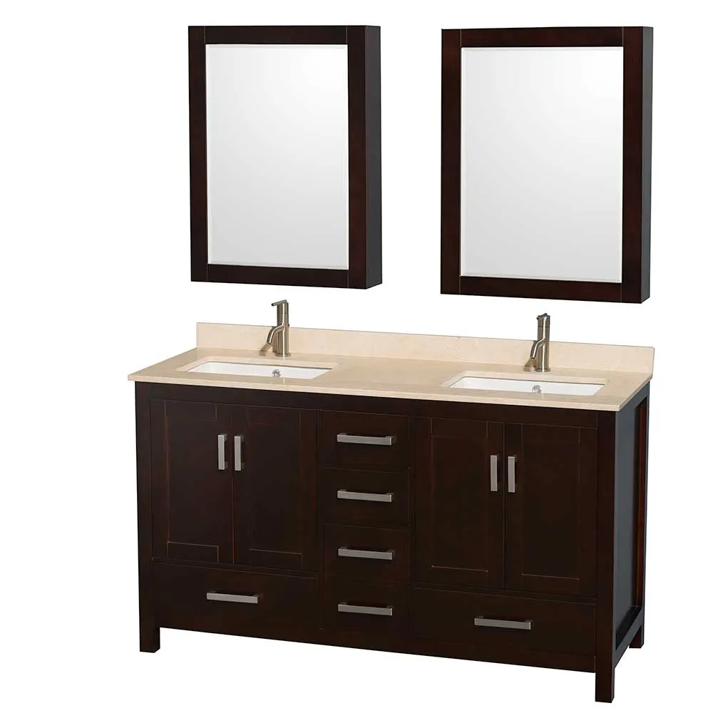 Sheffield 60 Inch Double Bathroom Vanity in Espresso