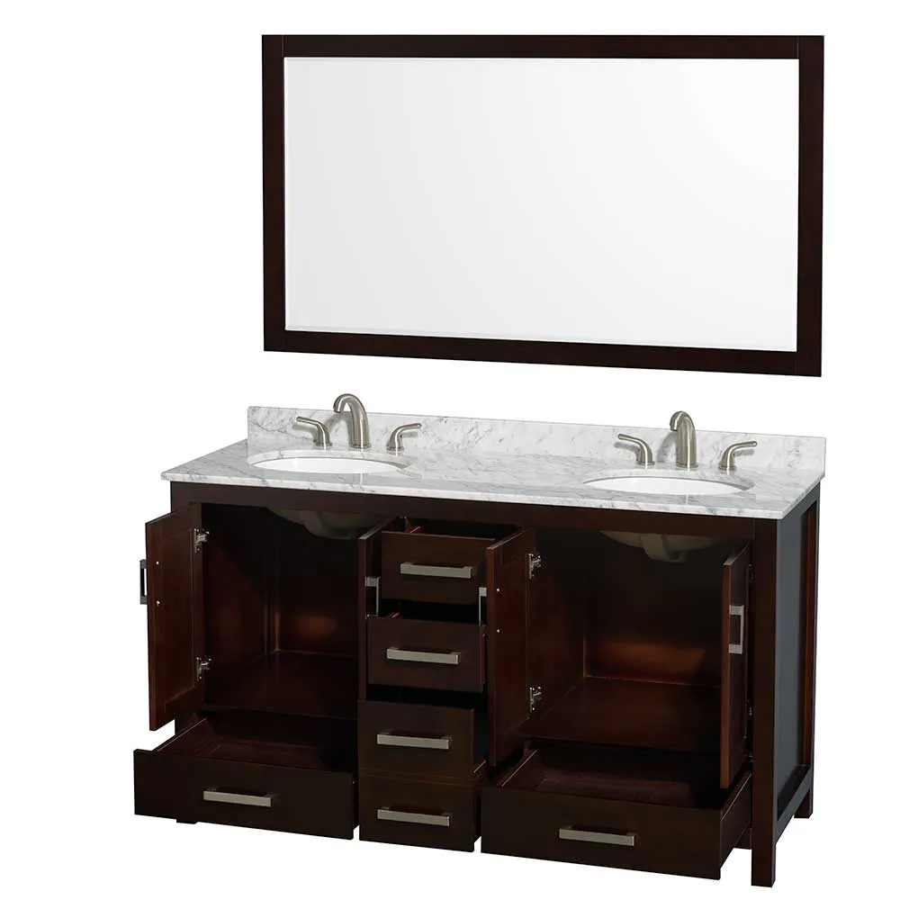 Sheffield 60 Inch Double Bathroom Vanity in Espresso