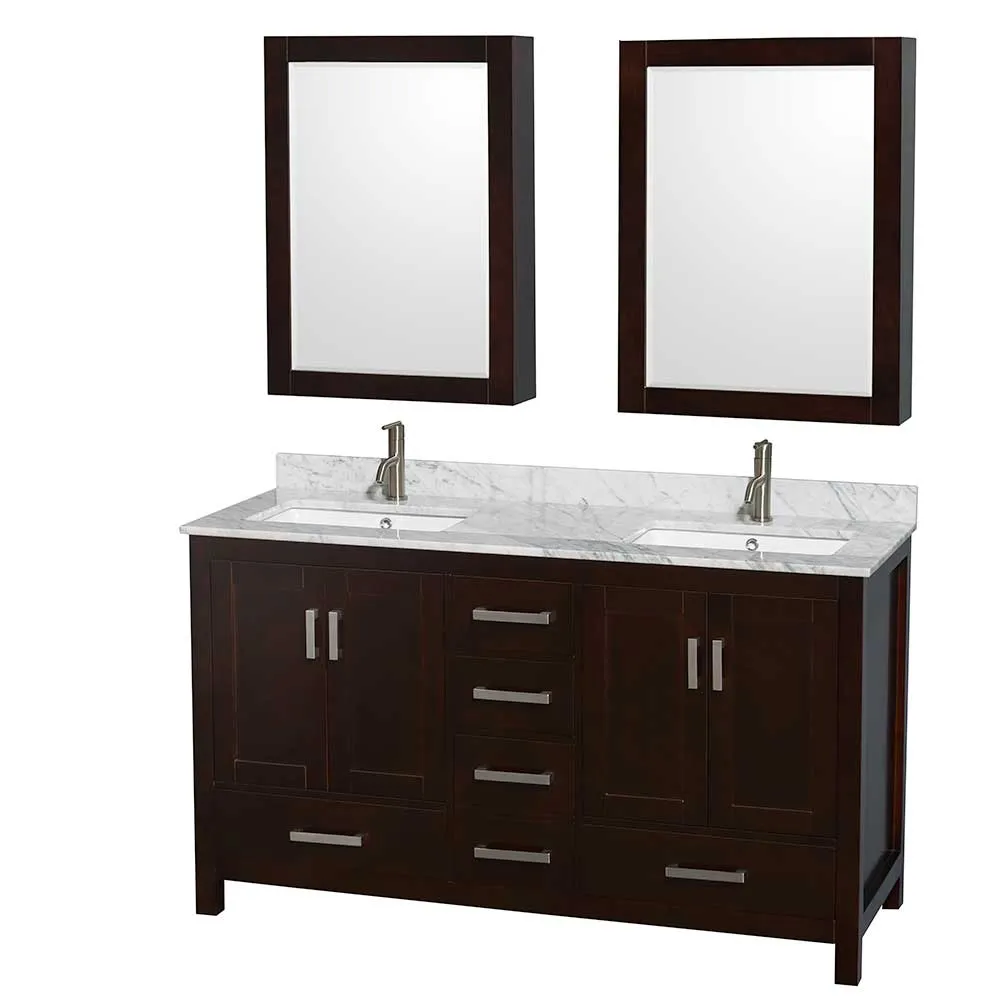 Sheffield 60 Inch Double Bathroom Vanity in Espresso
