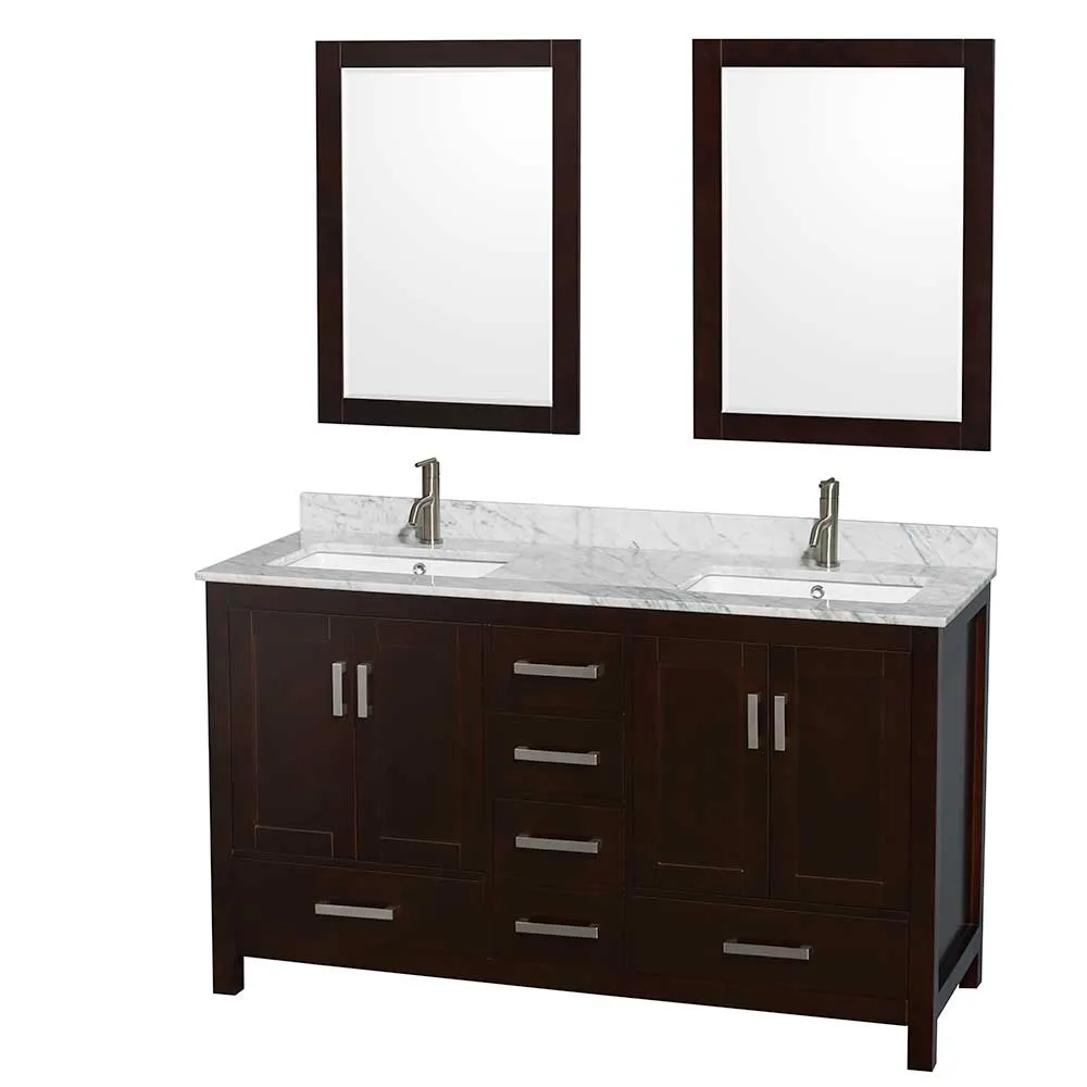 Sheffield 60 Inch Double Bathroom Vanity in Espresso