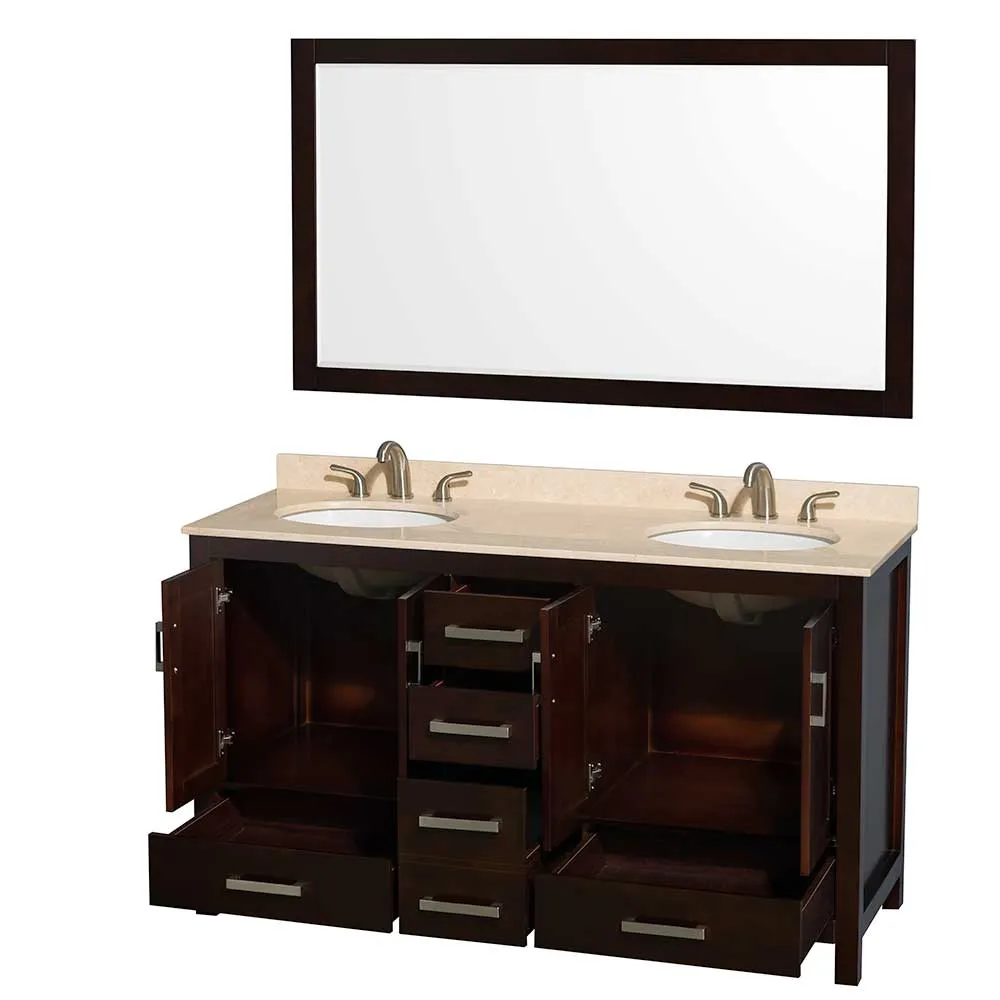 Sheffield 60 Inch Double Bathroom Vanity in Espresso