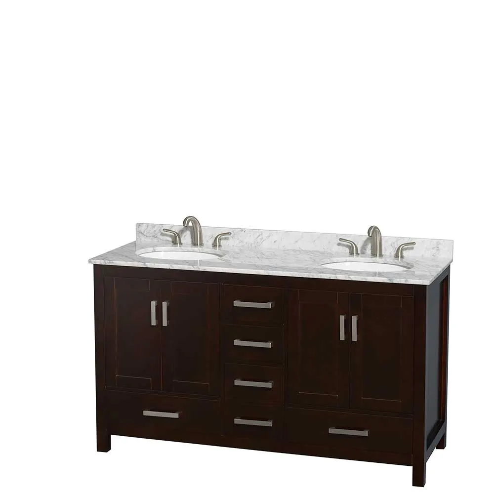 Sheffield 60 Inch Double Bathroom Vanity in Espresso