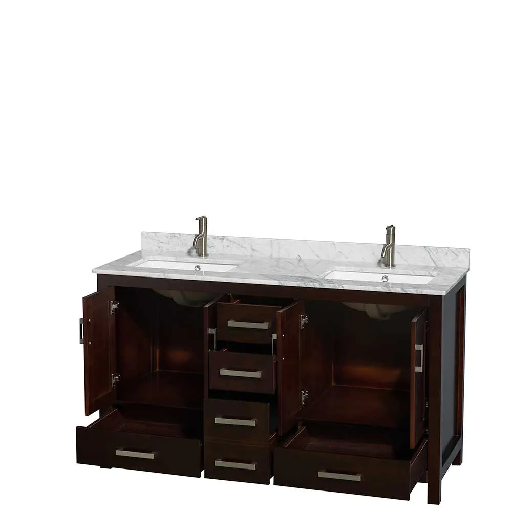 Sheffield 60 Inch Double Bathroom Vanity in Espresso