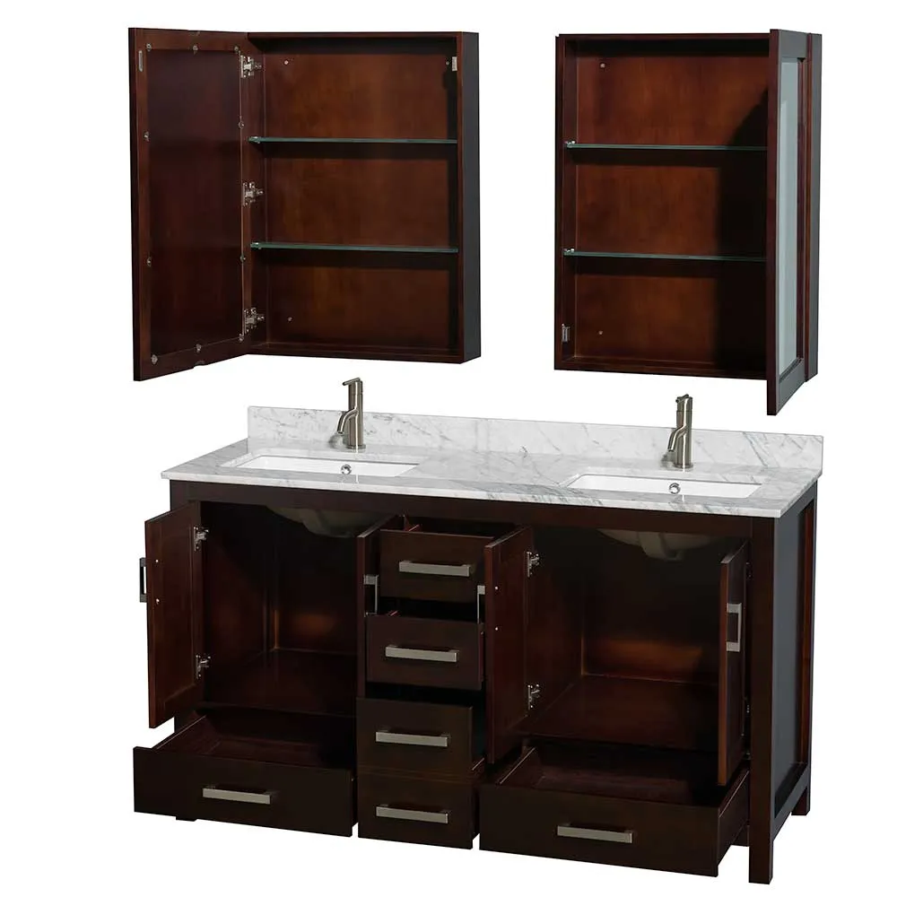 Sheffield 60 Inch Double Bathroom Vanity in Espresso