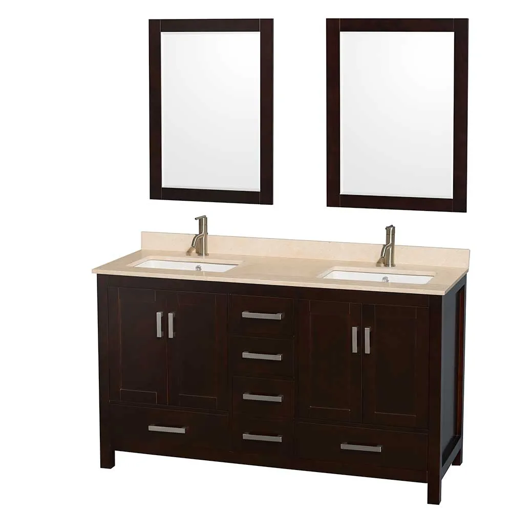 Sheffield 60 Inch Double Bathroom Vanity in Espresso