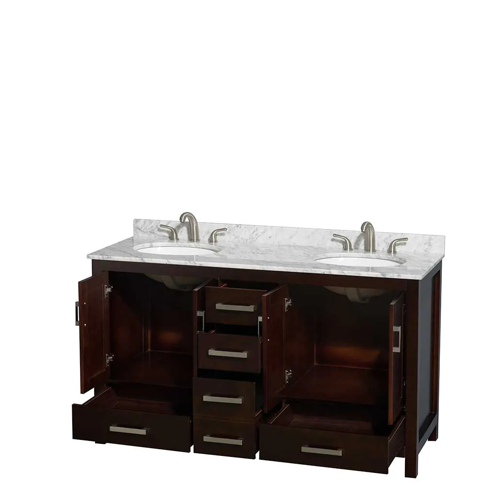 Sheffield 60 Inch Double Bathroom Vanity in Espresso